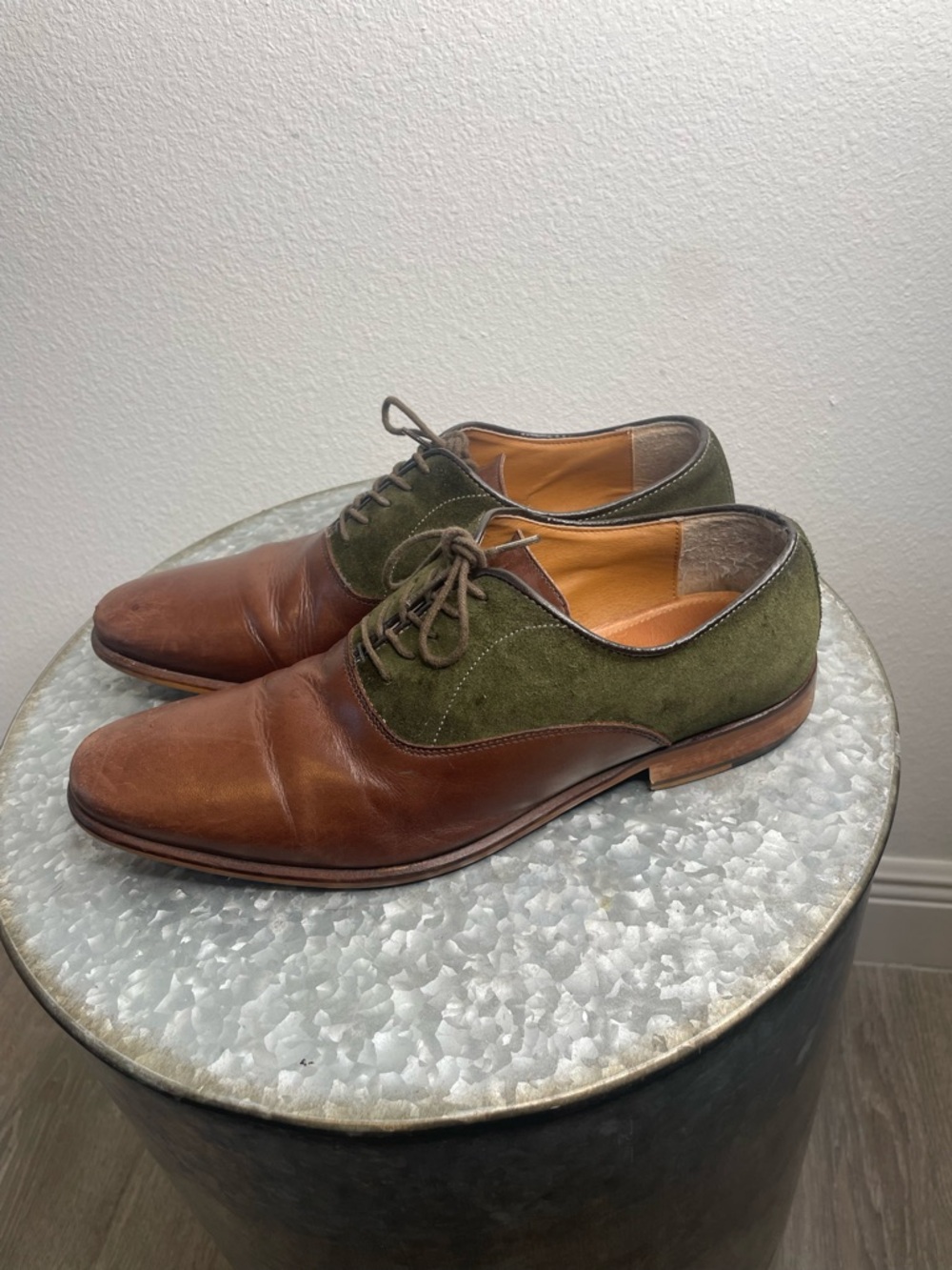 Aldo Brown Leather and Olive Green Suede Oxfords